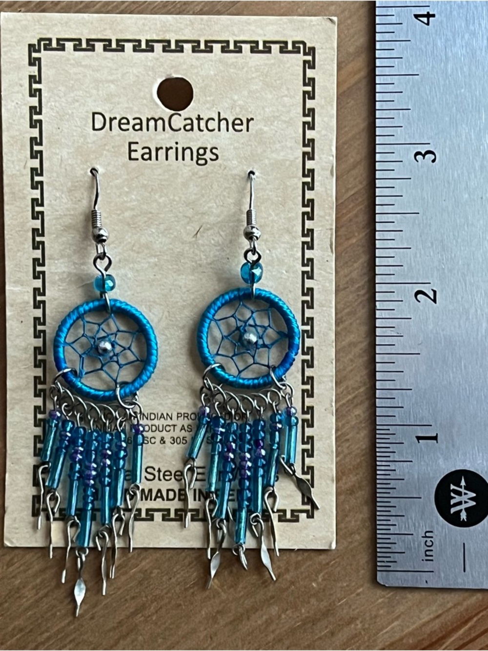 Dreamcatcher blue earrings surgical steel handmade Peru women's jewelry native - Picture 5 of 6